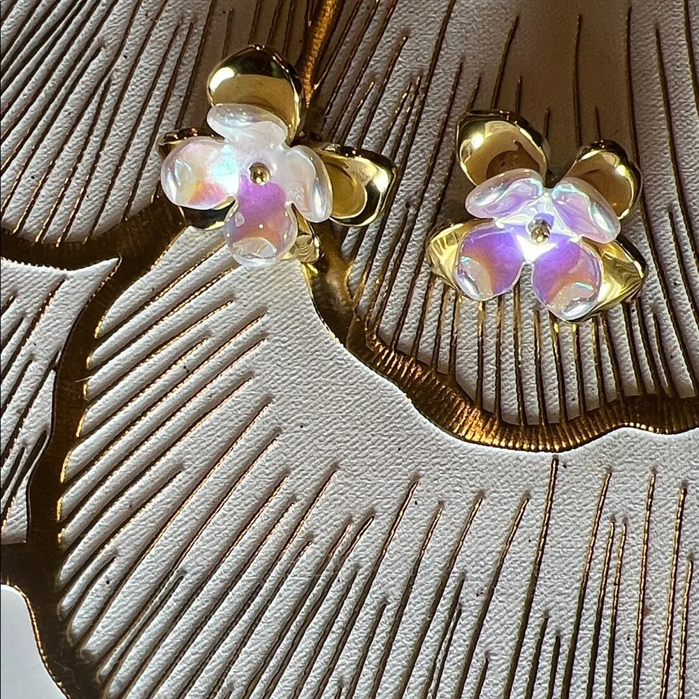 Elegant Gold and Iridescent Flower Earrings